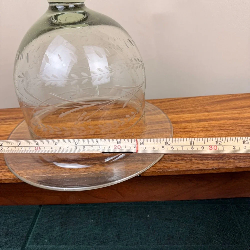 Vintage Bedford Etched Glass Cloche Floral Wheat Dome Cake Cover Clear